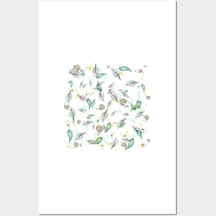 Hello Autumn, autumn leaves and flowers, botanical print Posters and Art